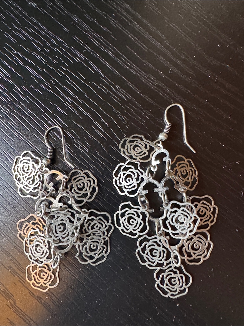 Silver Floral Rose Dangle Earrings - Women Jewelry